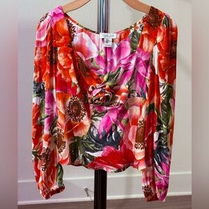 Rachel Zoe Pink, Orange & Green Floral Long-Sleeve Blouse